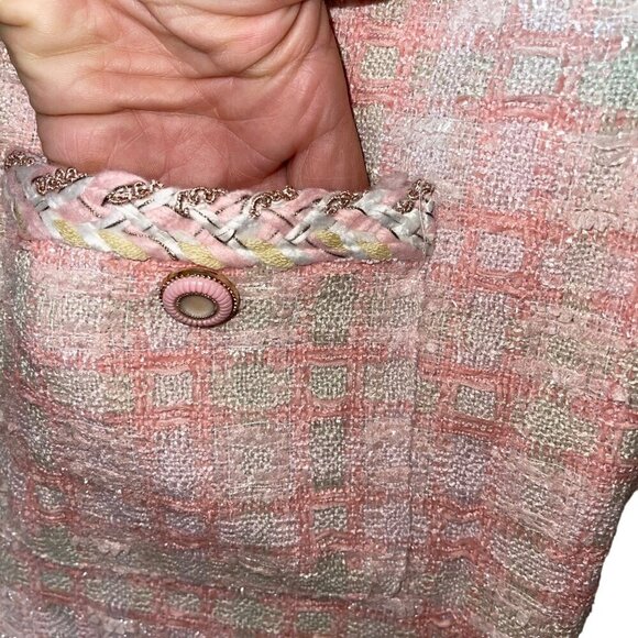 Niwiy Womens Vest Size Large Pink Tweed Pockets Button Up V Neck Sleeveless - Picture 4 of 10